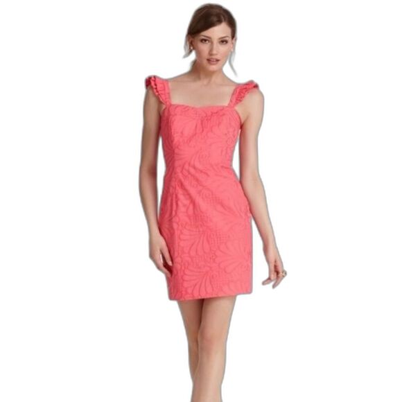 Lilly Pulitzer Serafina Dress Size 2 Pink Salmon A Dollop of Scallop Eyelet - Picture 1 of 11